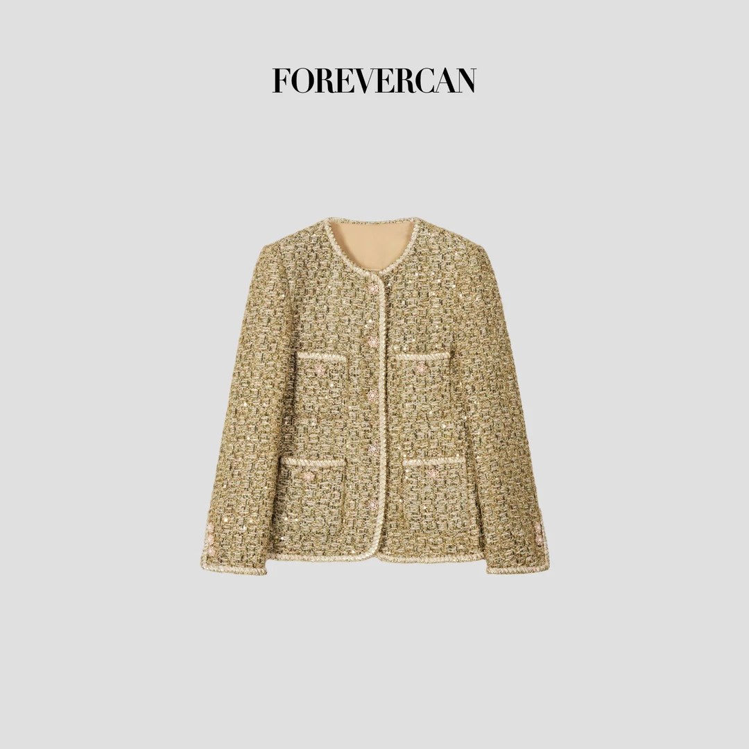 FOREVERCAN“日进斗金”linton手工织带粗花呢西装外套SC22767