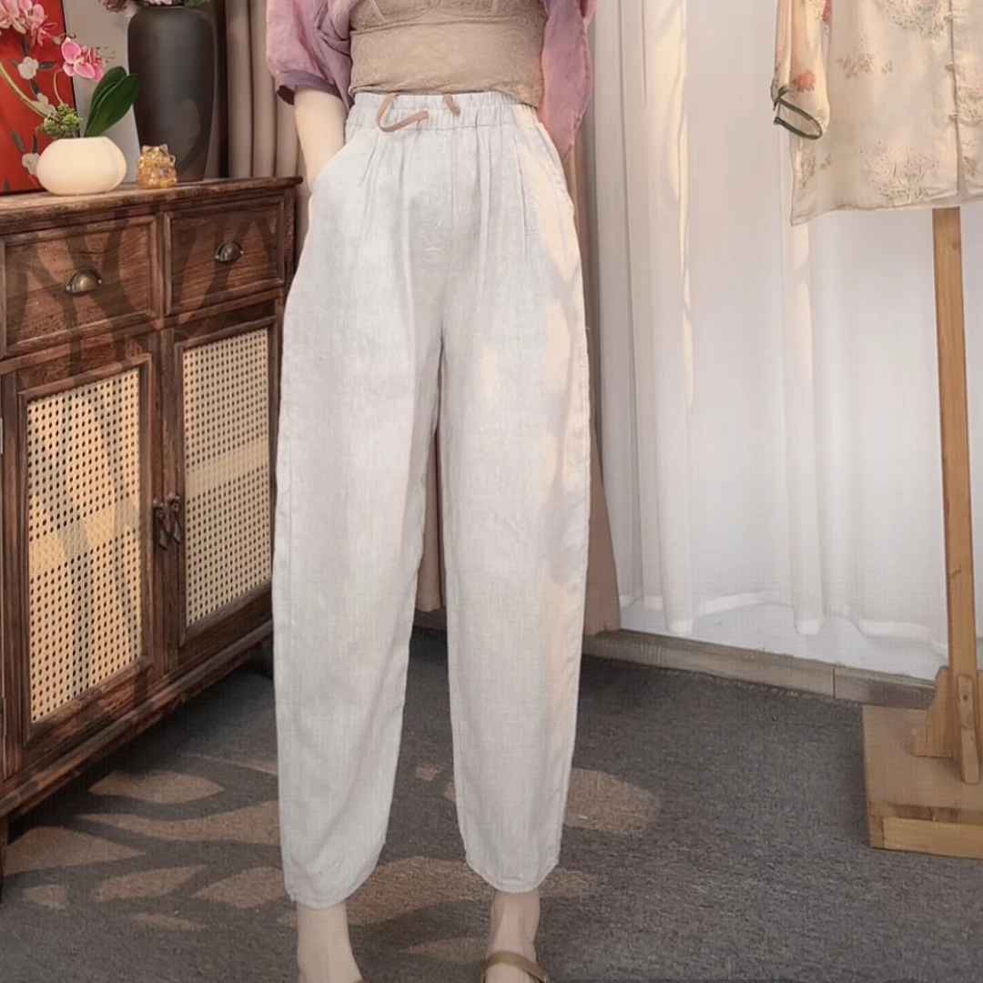 2025年夏显瘦减龄休闲裤大码女裤薄款宽松百搭九分直筒裤弯刀裤