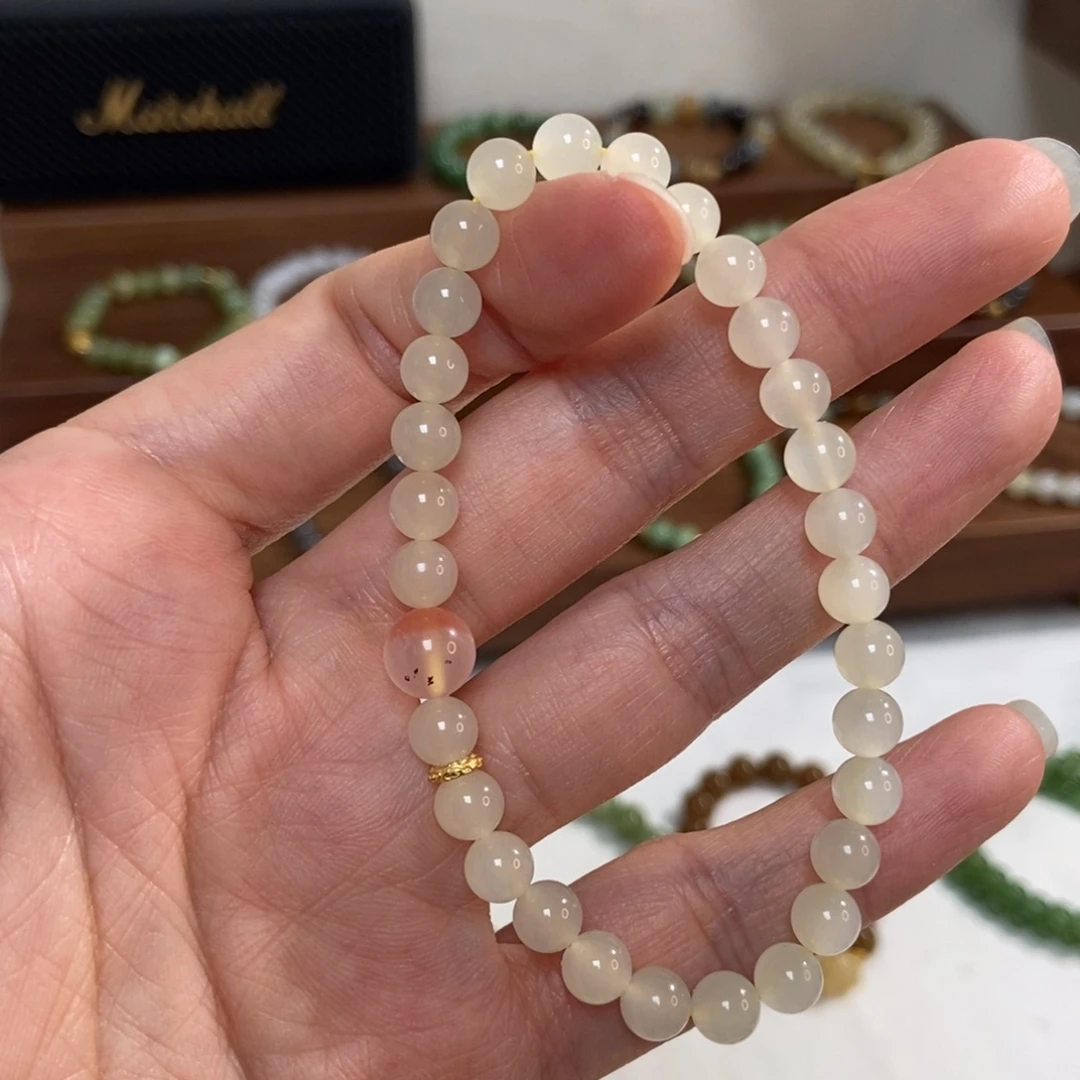 和田玉银S925镶嵌手链福利6mm蜂蜜水