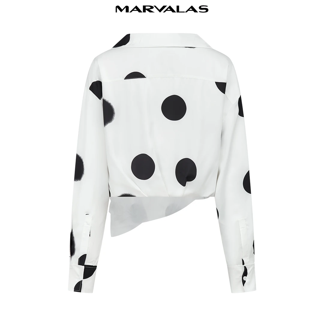 【珊珊专属】曼德诗复古波点印花雪纺衫夏新款百搭小衫