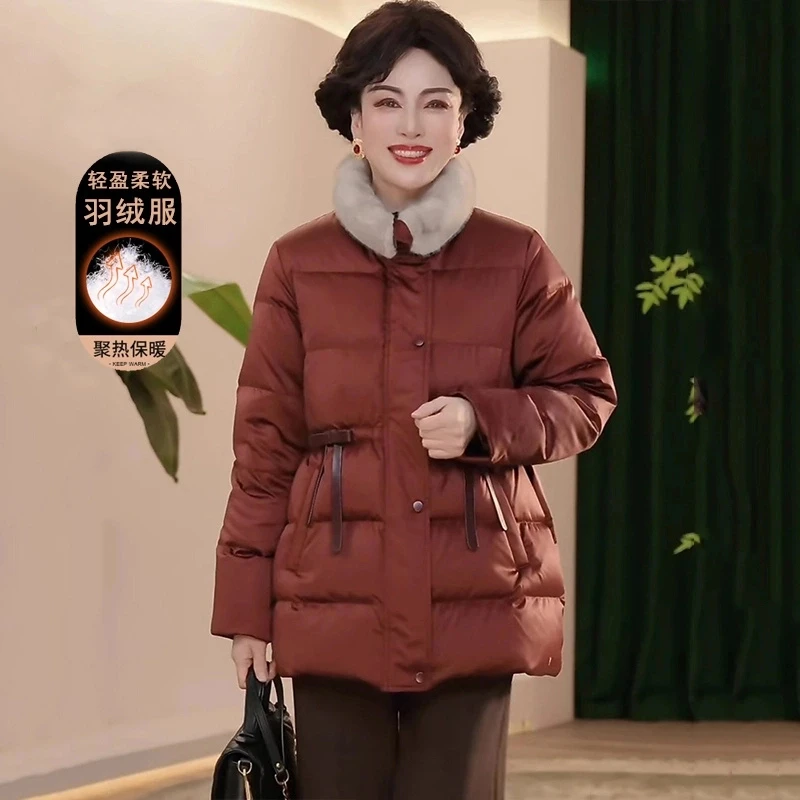 2024新款妈妈装冬装白鸭绒羽绒服中年女装秋冬保暖加厚棉袄外套女