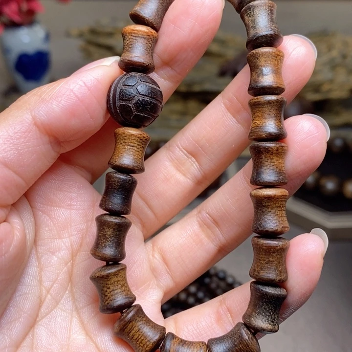 沉香手串越南芽庄黄棋楠竹节款➕富甲沉香木雕设计