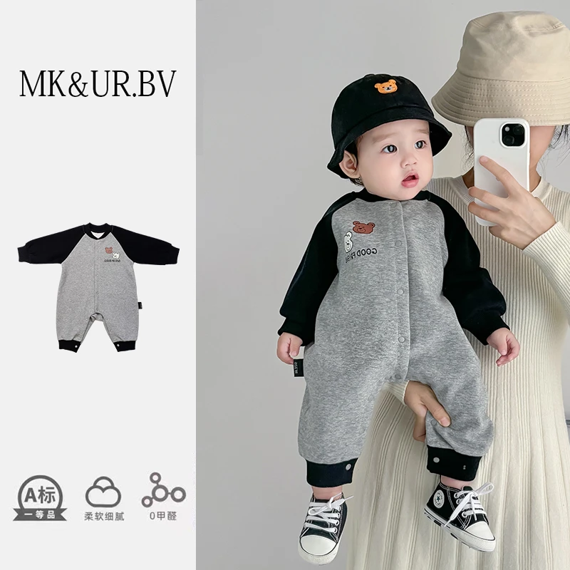 MK&UR.BV婴儿衣服小熊连体衣秋季装款男宝宝超萌哈衣小月龄外出服