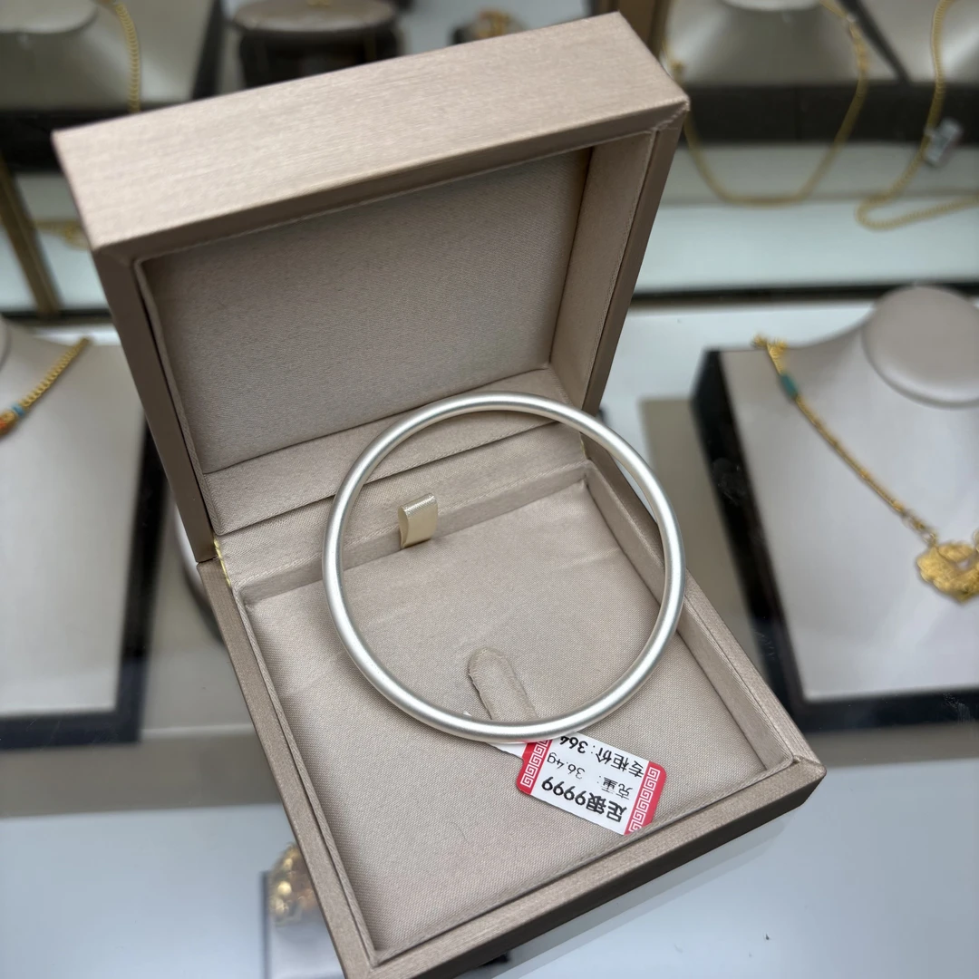 足银手镯 足银9999 磨砂素圈闭口手镯a68