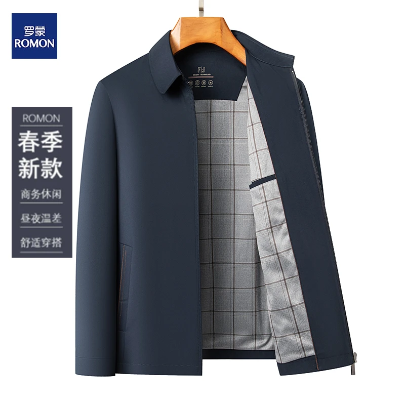Romon/罗蒙春秋季男士中老年翻领行政夹克高端商务宽松夹克外套