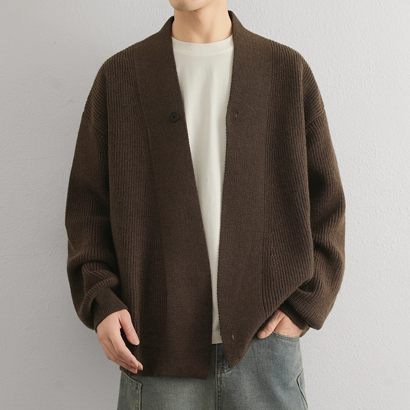 GS美式复古道袍毛衣开衫外套男春秋款潮牌慵懒高级感老钱风针织衫