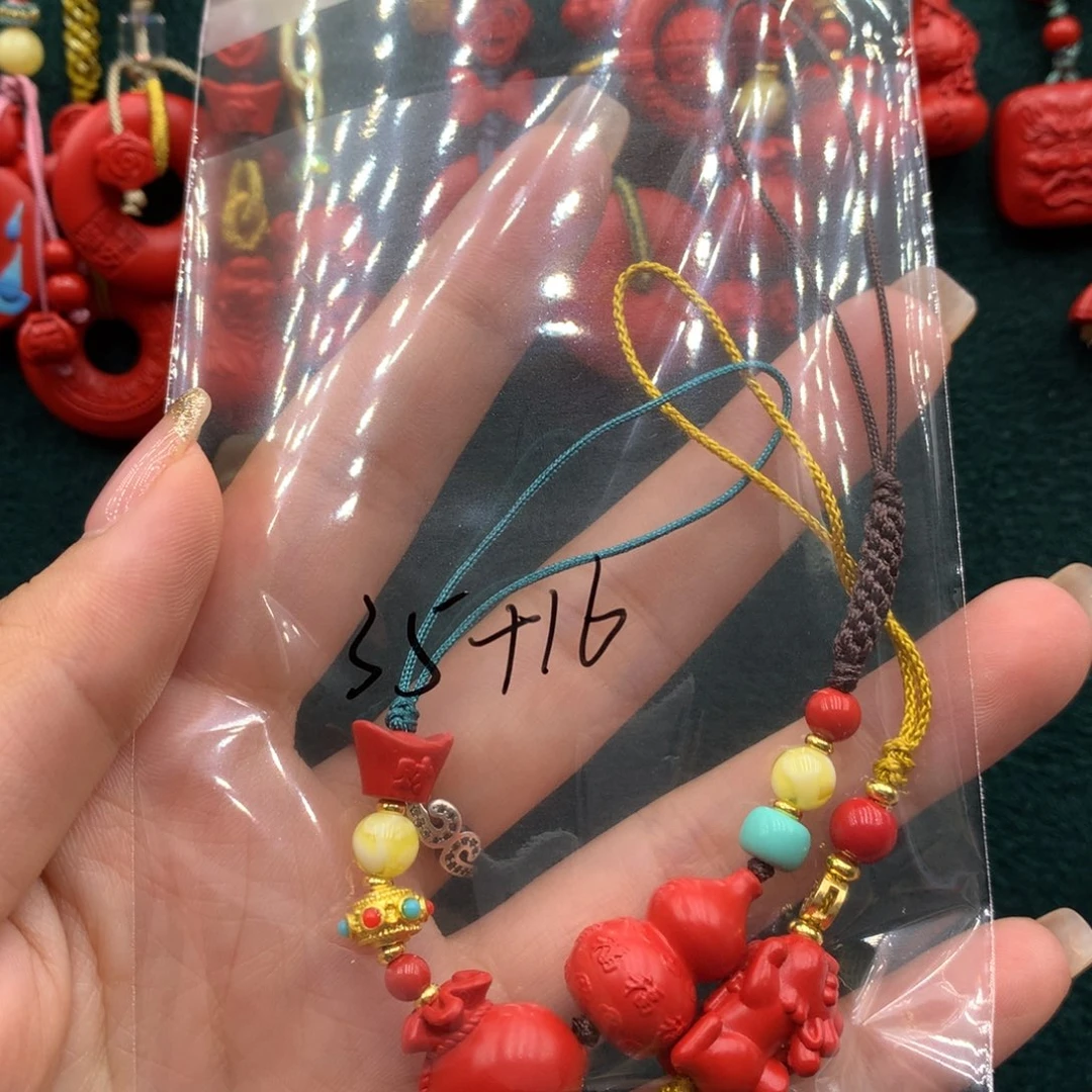 天然辰砂红砂手机挂