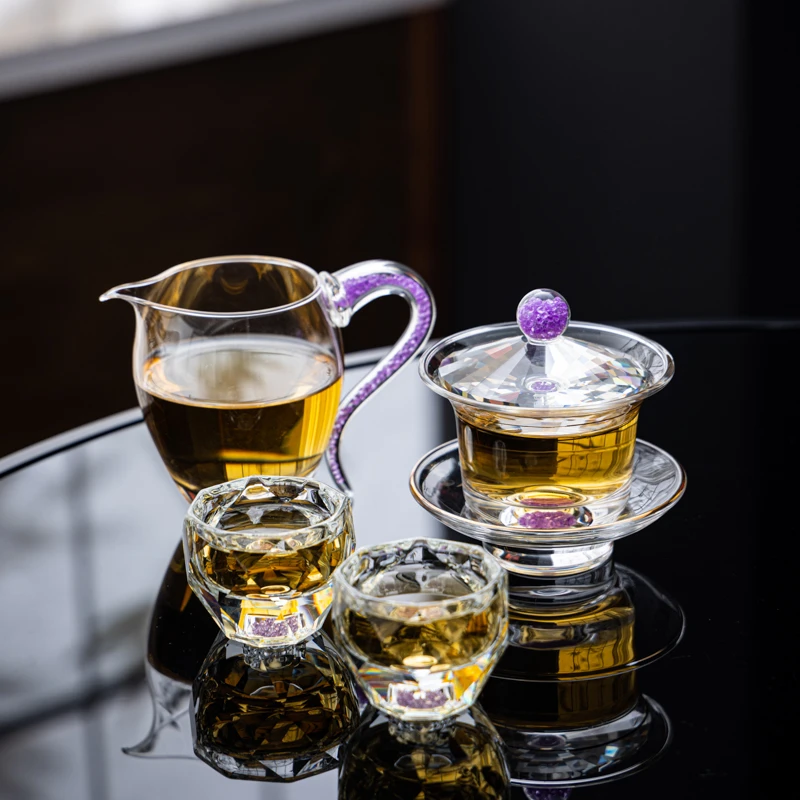紫钻水晶公道杯加厚耐热玻璃分茶器高档过滤泡茶茶具茶海匀