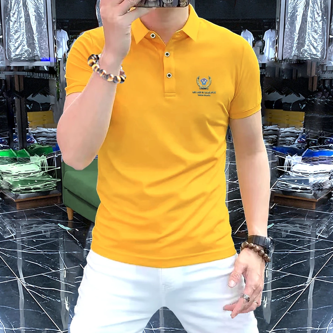 男士黄色Polo衫时尚休闲夏季半袖翻领上衣