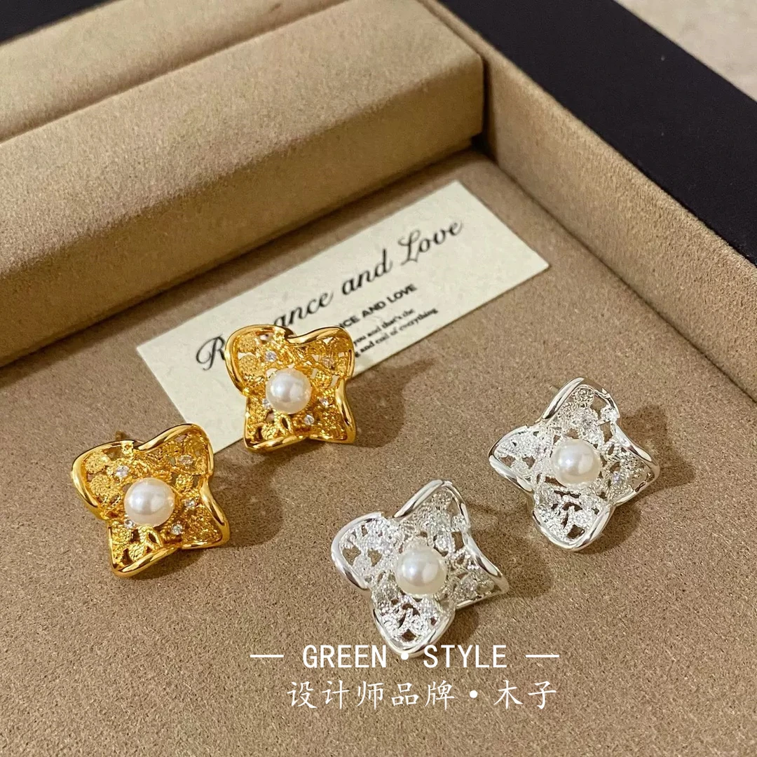 铜合金耳饰 【法式镂空四叶花】个性百搭轻奢高级简约时尚精致-A14