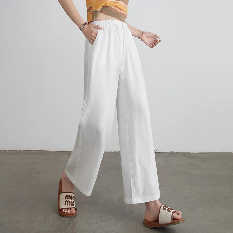 薄款天丝亚麻宽松阔腿裤女裤子夏季休闲爆款时尚气质小个子九分裤
