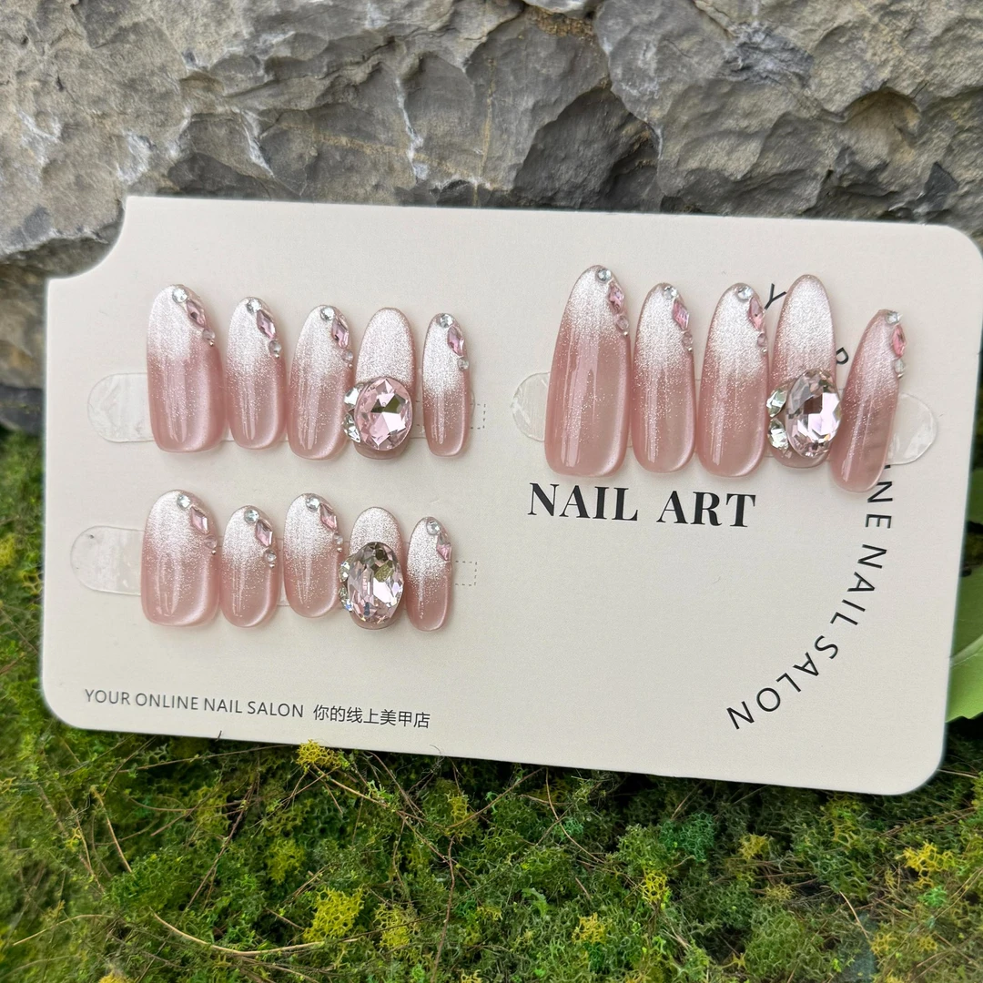 【荔枝乌龙】2025新款夏日轻奢鸽子蛋锆石纯手工穿戴甲