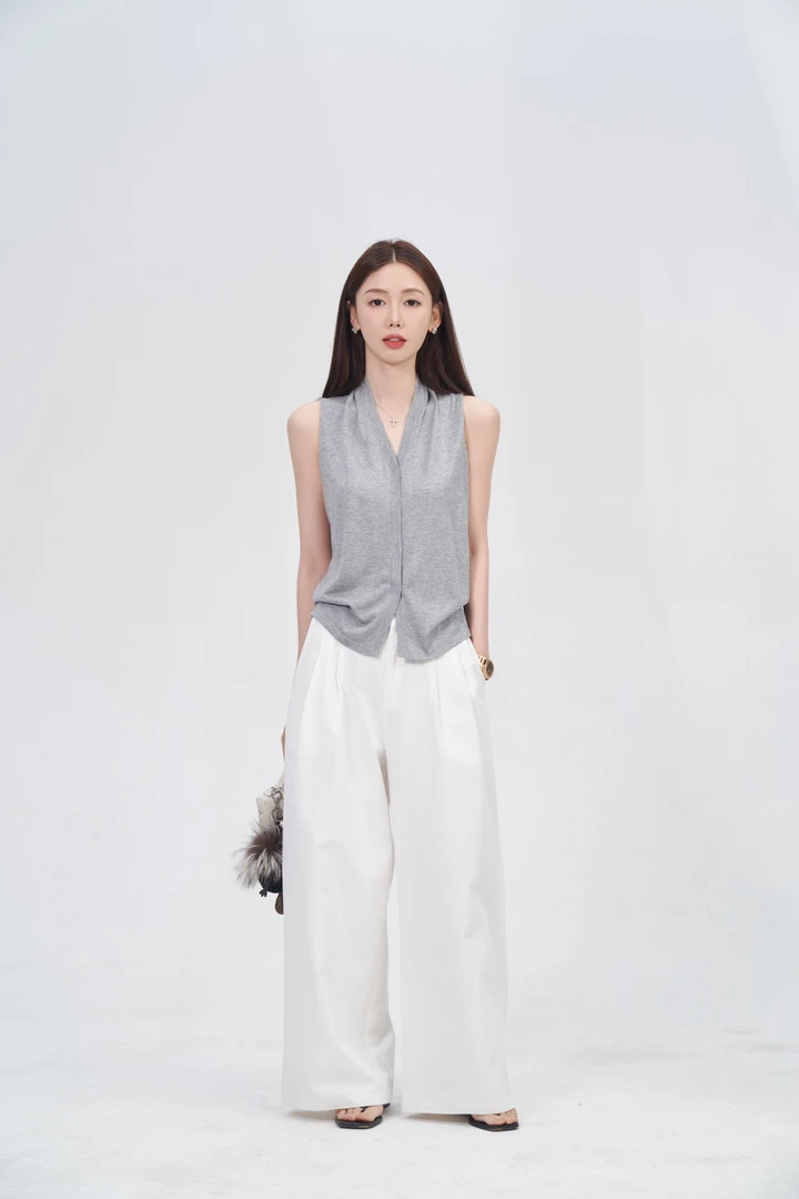 xxoossoo 桑蚕丝+丝光羊毛+莱赛尔LP超薄极细针织衫背心女老钱风