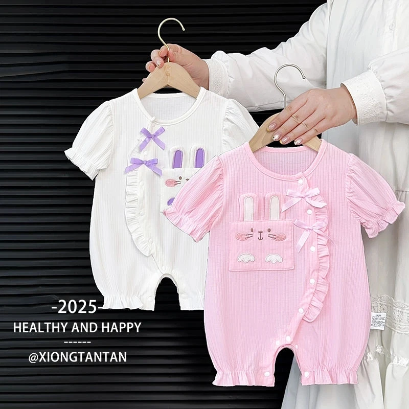 婴儿夏季新款短袖连体衣女宝宝超萌洋气可爱卡通薄款外出哈衣爬服