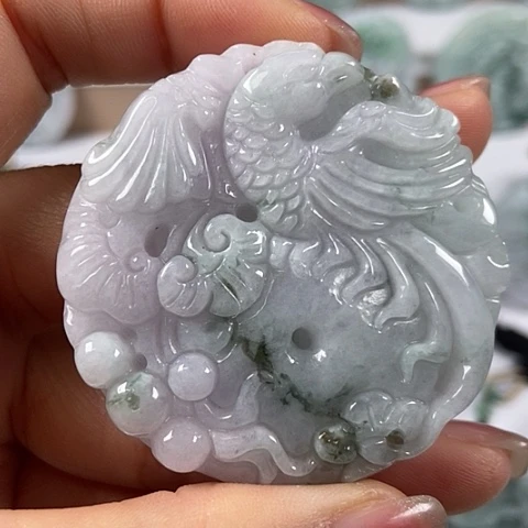 翡翠颈饰未镶嵌如意凤凰扣两面工福利