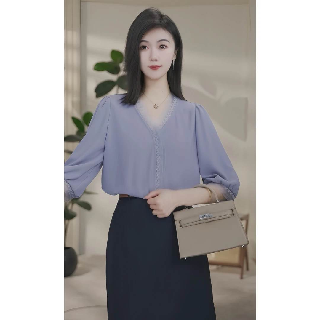 【小北甄选】欧若风8592678丁香紫气质休闲时尚薄款衬衫设计感百搭