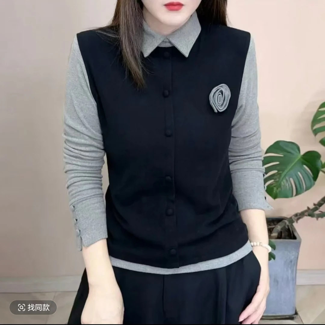 2025秋冬新品时尚百搭修身显瘦双面绒设计感翻领女士长袖上衣8251