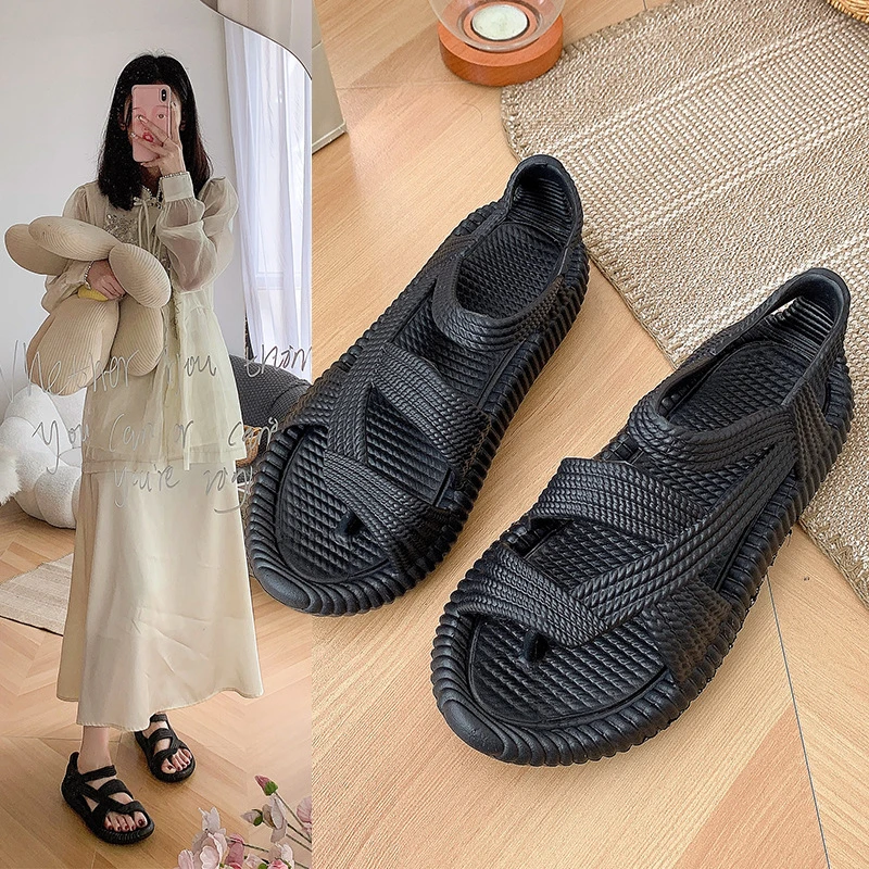 情侣新款女士休闲编织轻便软底草鞋户外沙滩可开车耐磨软底凉鞋男