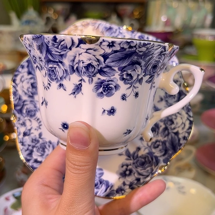 骨瓷英国青花玫瑰咖啡杯碟