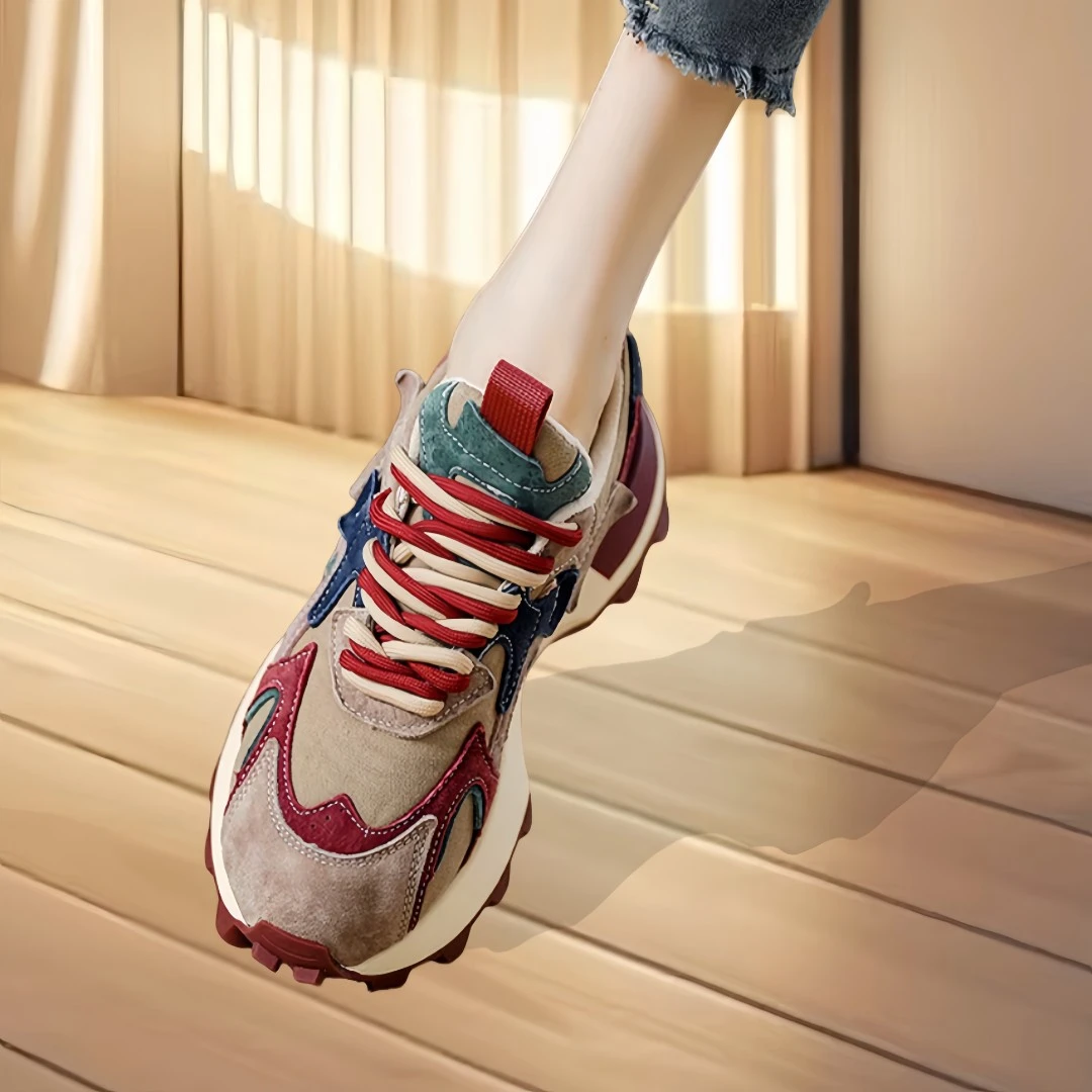 欧洲站2024新款老爹鞋女春季小蛮腰阿甘鞋女红色运动鞋女鞋显脚小