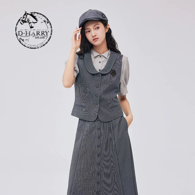 D-HARRY/迪哈利2023秋季新款复古学院通勤灰色马甲DH233Q96300D