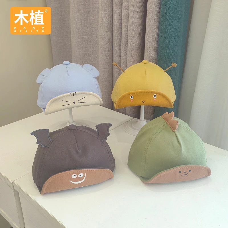 木植四季款鸭舌帽遮阳卡通婴幼儿宝宝可调节太阳帽盆帽儿童帽