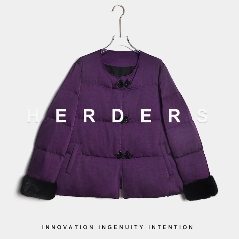 HERDERS 短款圆领双色盘扣鹅绒服 255009
