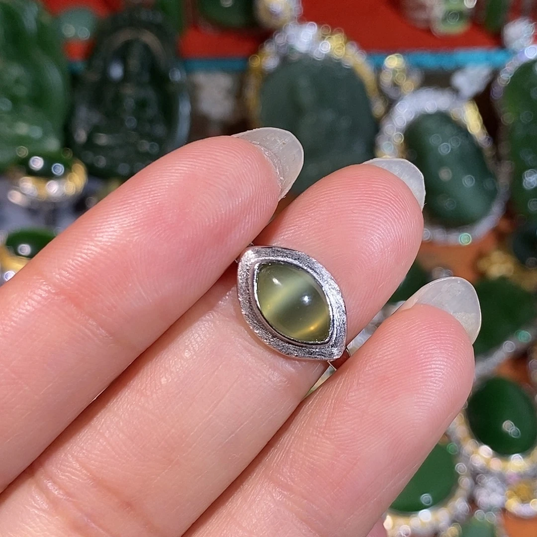 和田玉（碧玉）银S925镶嵌戒指