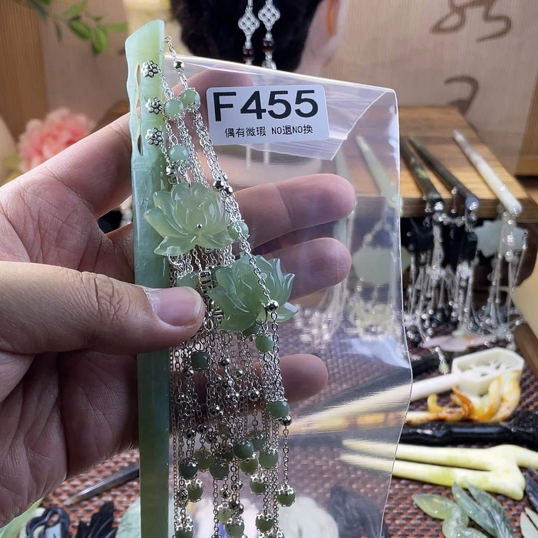 蛇纹石玉发饰合金清*