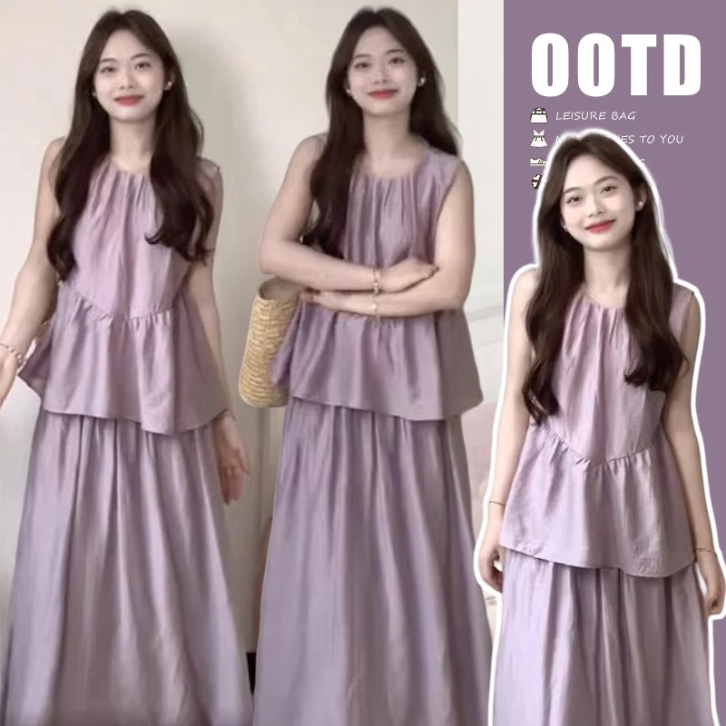 孕妇套装夏季新款爆款时尚韩版洋气外出薄款无袖上衣服半身裙套装