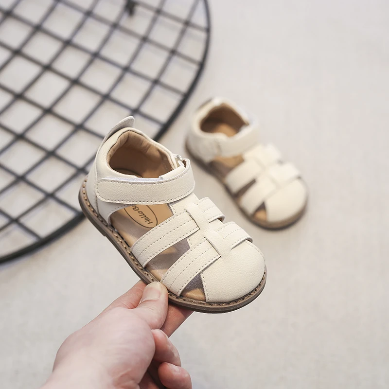 夏季魔术贴宝宝凉鞋女童沙滩鞋1一3岁防滑罗马包头婴儿鞋子学步鞋