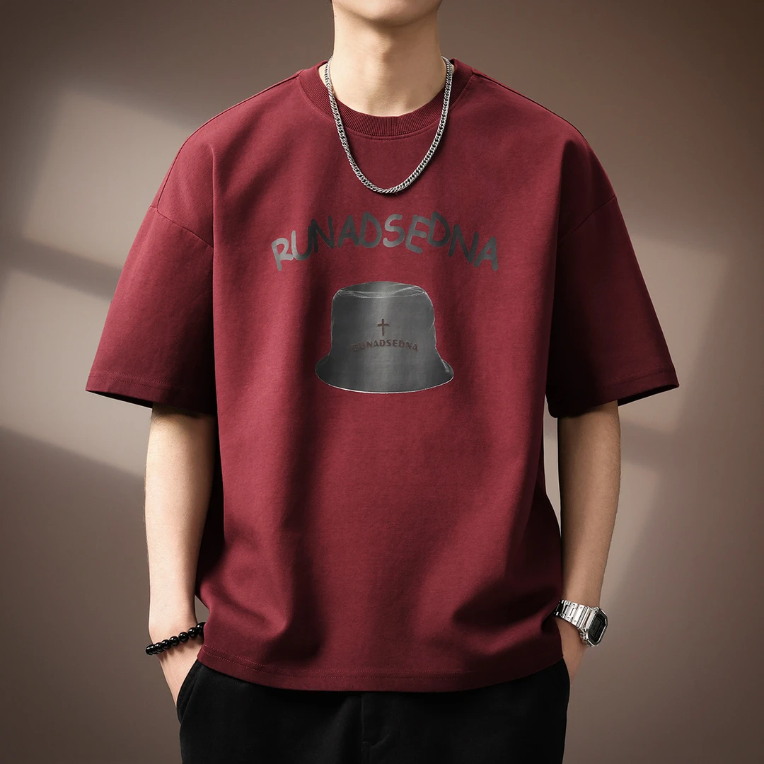 贵色美式300g重磅安可拉红T恤男夏季潮牌宽松圆领休闲短袖体恤男