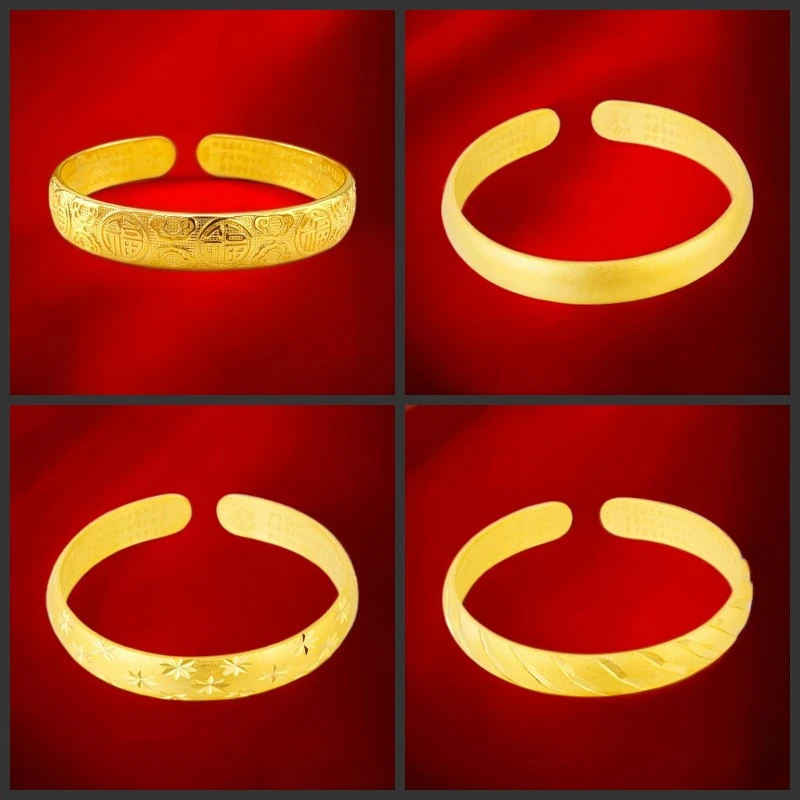 铜合金手镯 心经百福金色手镯精美素款实心女款时尚古法简约首饰