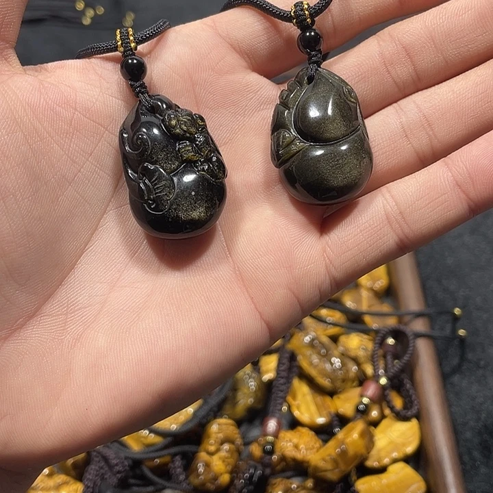 黑曜岩合金颈饰金曜石葫芦貔貅