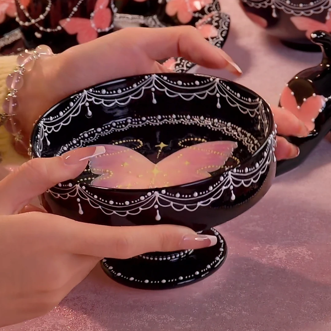 高足盘如图 【通用链接精致茶周边手工装饰摆件