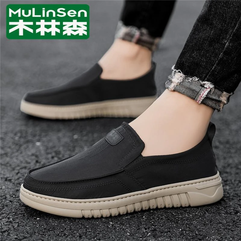 木林森帆布男鞋新款透气运动厚底一脚蹬懒人干活劳保休闲男款布鞋