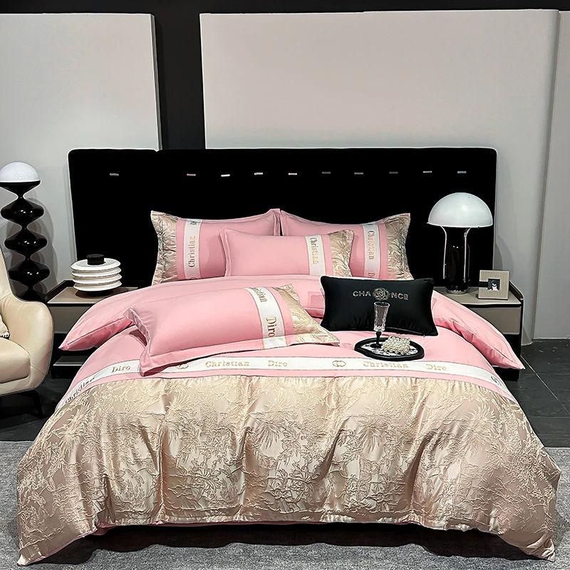 2025春夏新款贴布绣提花磨毛四件套高档轻奢金丝提花刺绣三件套