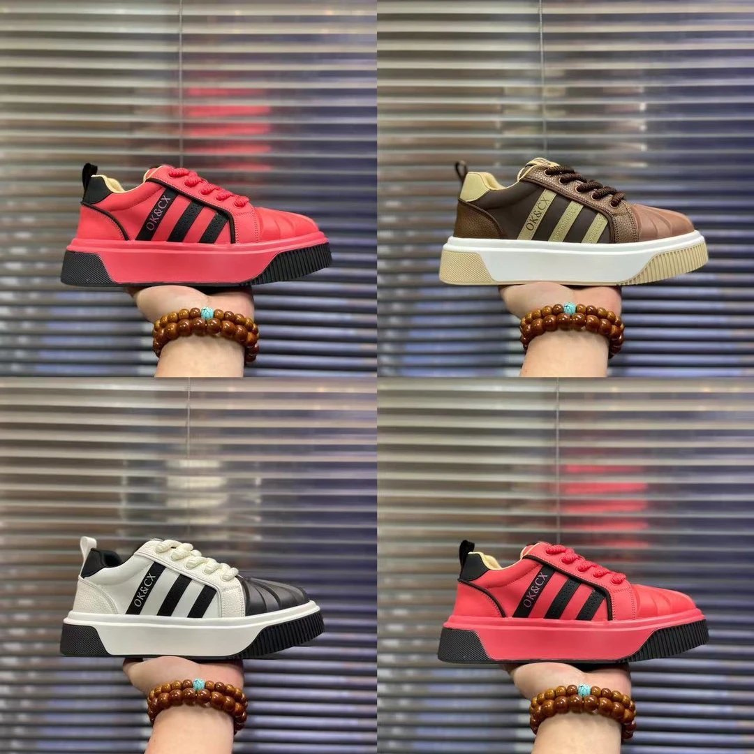 拼色圆头厚底休闲皮鞋休闲鞋男士老爹鞋皮面潮流系带轻奢男鞋潮鞋