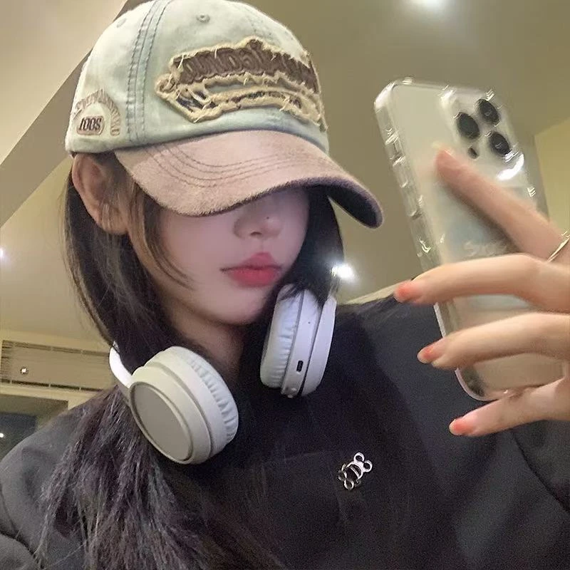 软顶鸭舌帽四季通用时尚休闲夏季女做旧帽子日系韩版棒球帽牛仔
