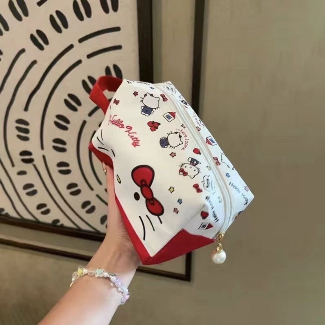 紅kitty皮面防水旅行便携式大容量可爱卡通化妆包适合收纳化妆品