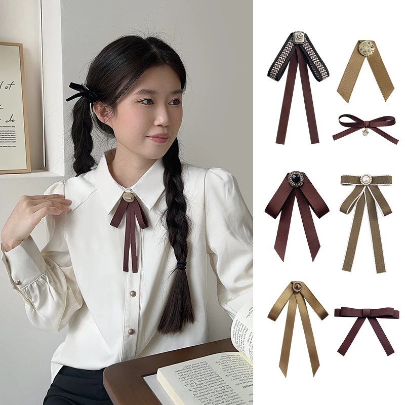 领结女衬衣棕色jk装饰蝴蝶结配饰高级感胸针衬衣毛衣复古气质别针