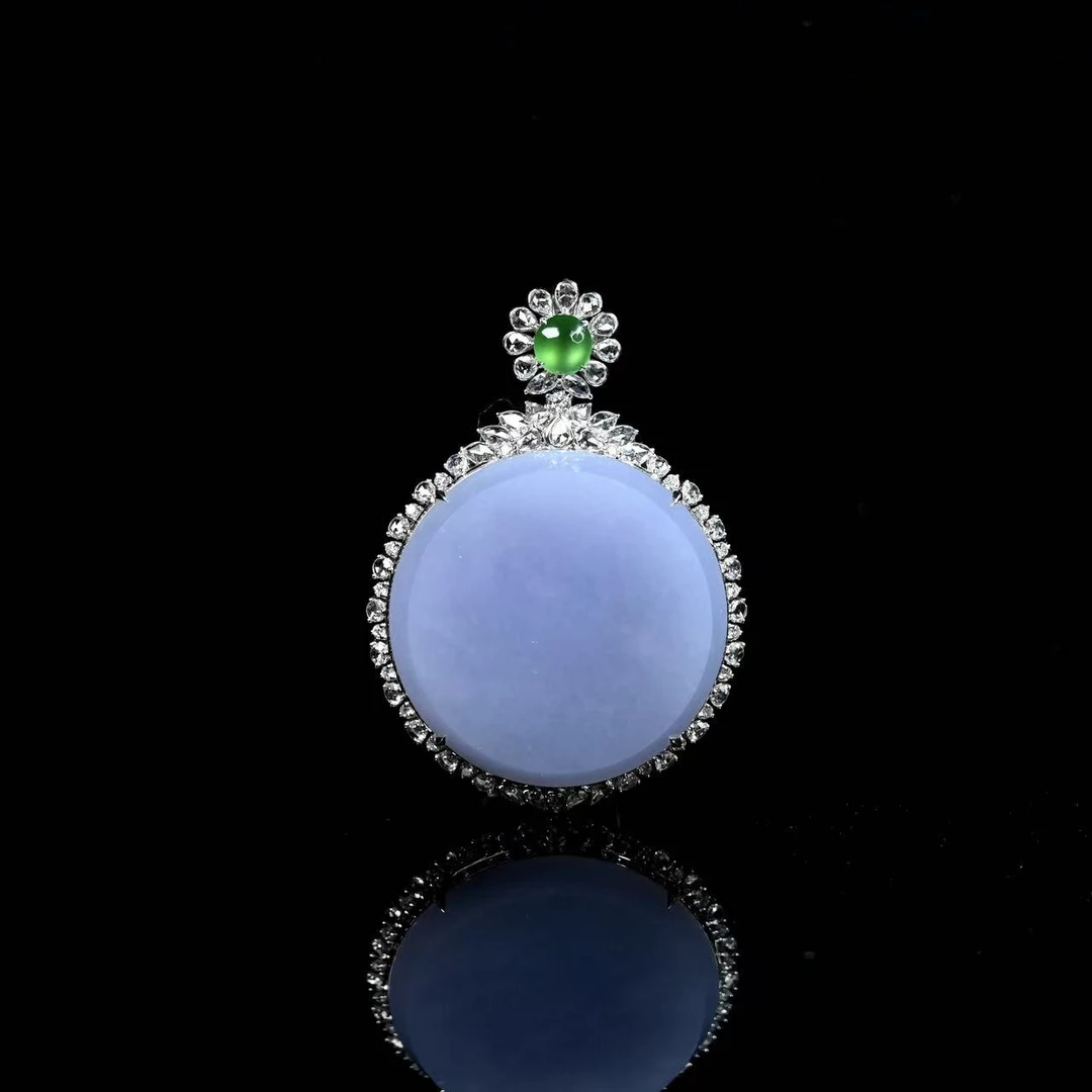 天然缅甸翡翠A货18k白金满钻紫罗兰大卡无事牌/1211112/拍卖