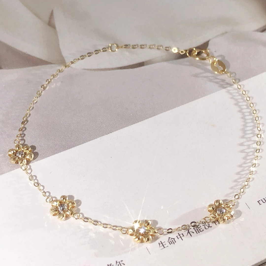 【皇冠轻奢】18k金 | 四花蹦迪珠珠爆闪手链18cm