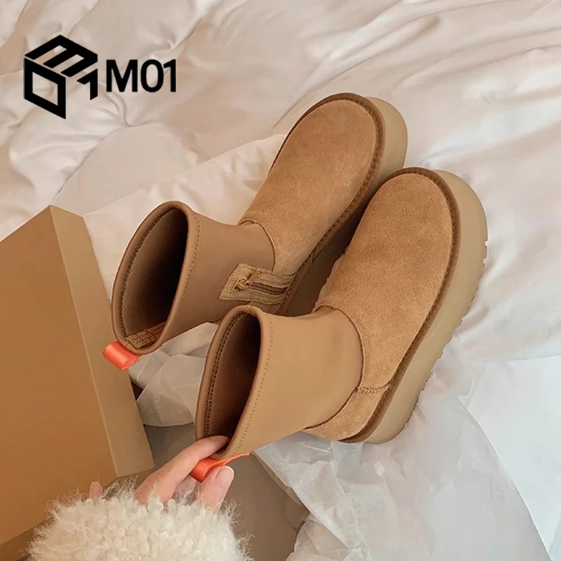 M01厚底雪地靴女新款冬季加绒保暖棉鞋中筒时尚百搭弹力铅笔靴