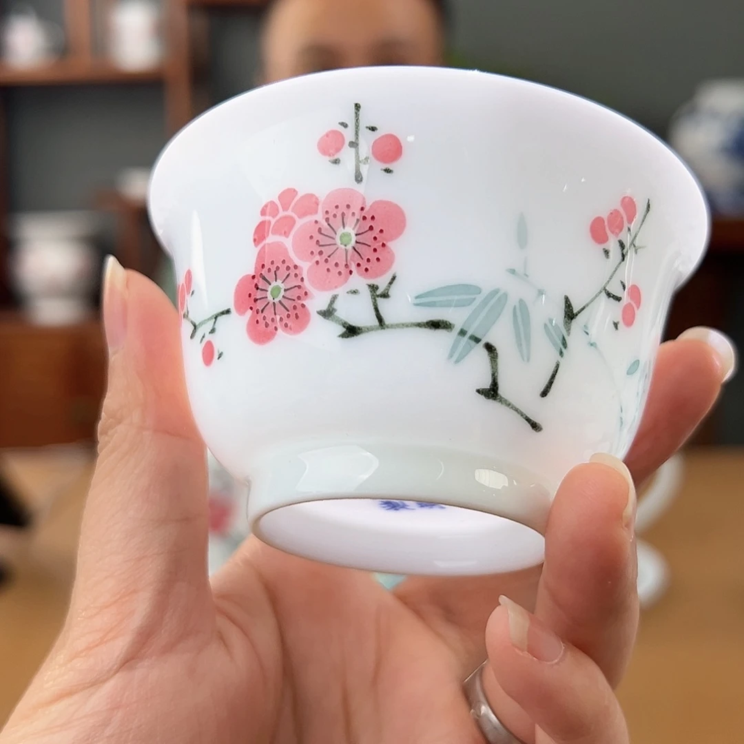 翠竹红梅撇口杯杯