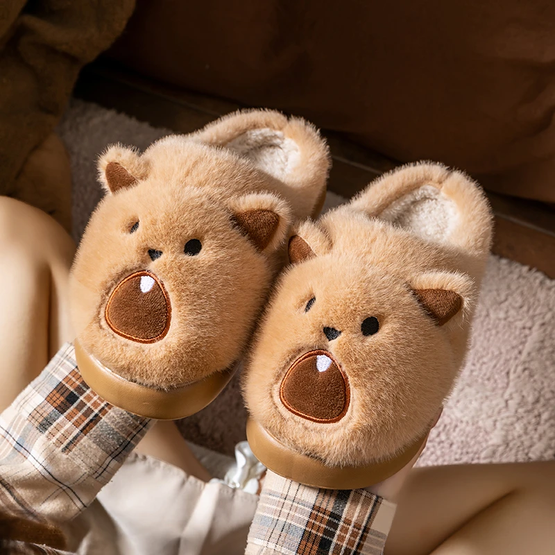 可爱棉拖鞋女适合卡通情侣冬季厚底毛绒防滑保暖室内可外穿