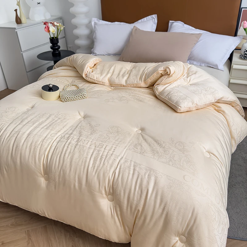 软黄金高端子母被天丝棉贡缎提花四季通用保暖舒适透气化轻奢2合1