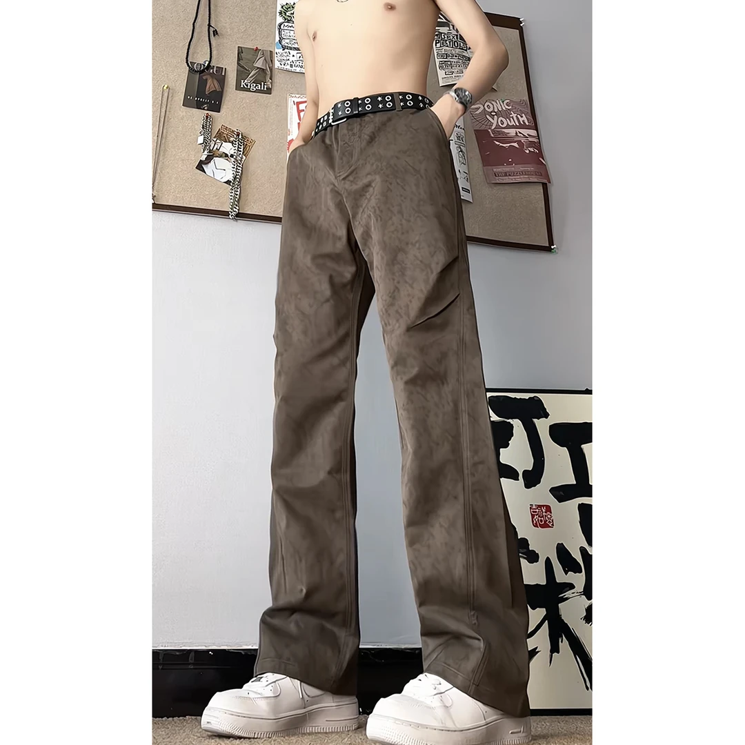 秋冬季男士休闲长裤扎染免烫复古直筒休闲裤子设计感ins高街褶皱