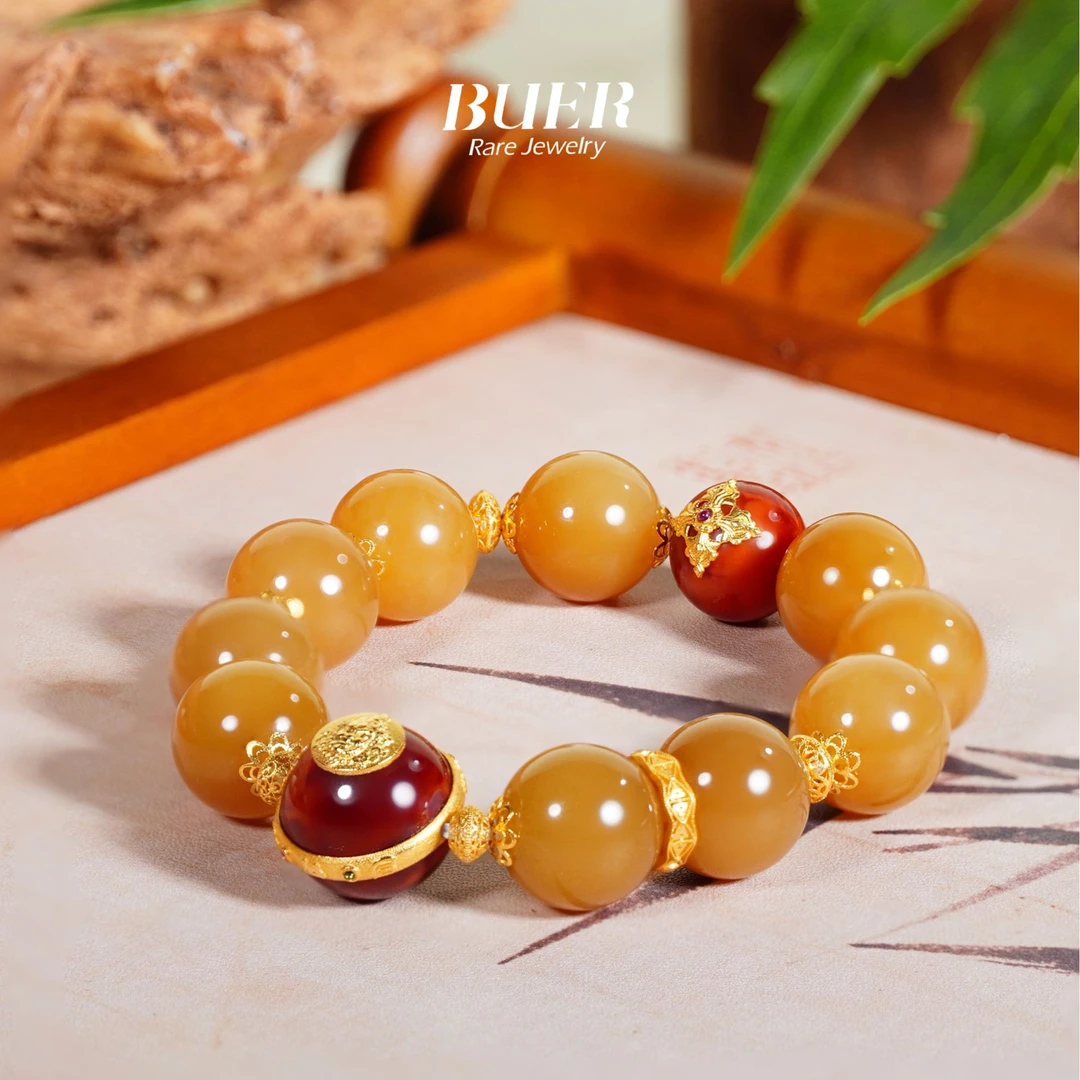 【不二】和田玉糖玉18K金手串13.5mm±