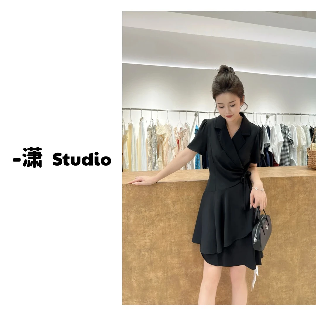 【25夏季小黑裙系列】气质显瘦短袖西服裙 6686